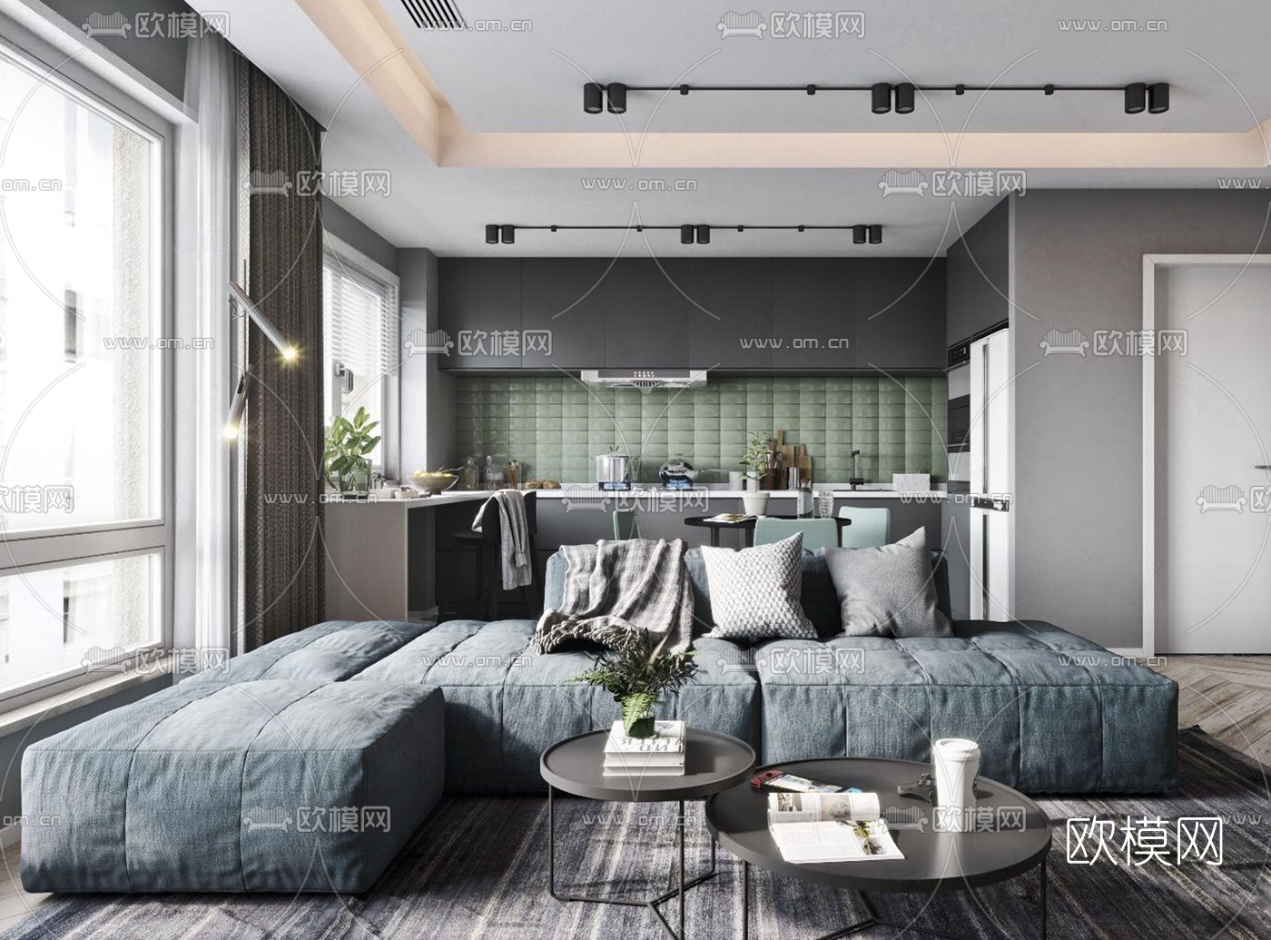北欧公寓客厅餐厅3d模型下载（渲染图2）