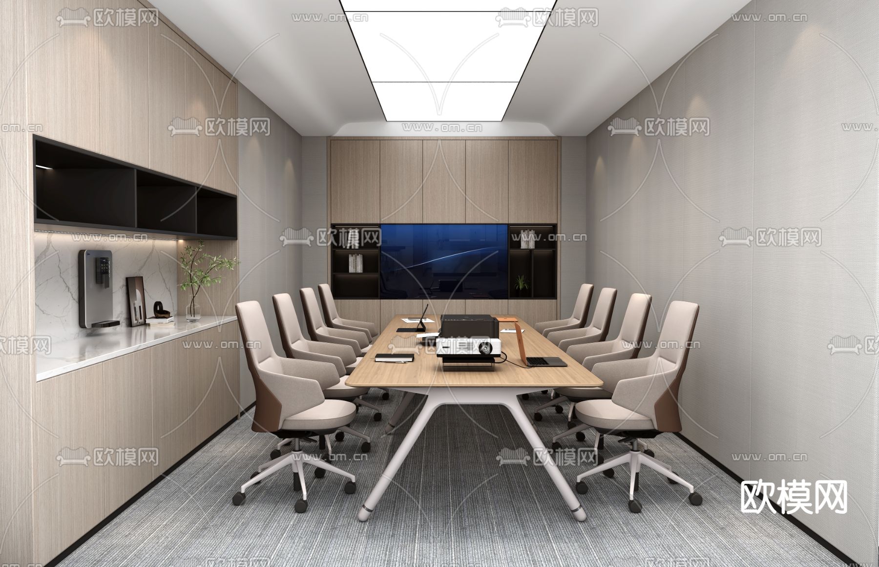 现代会议室su模型下载（渲染图1）