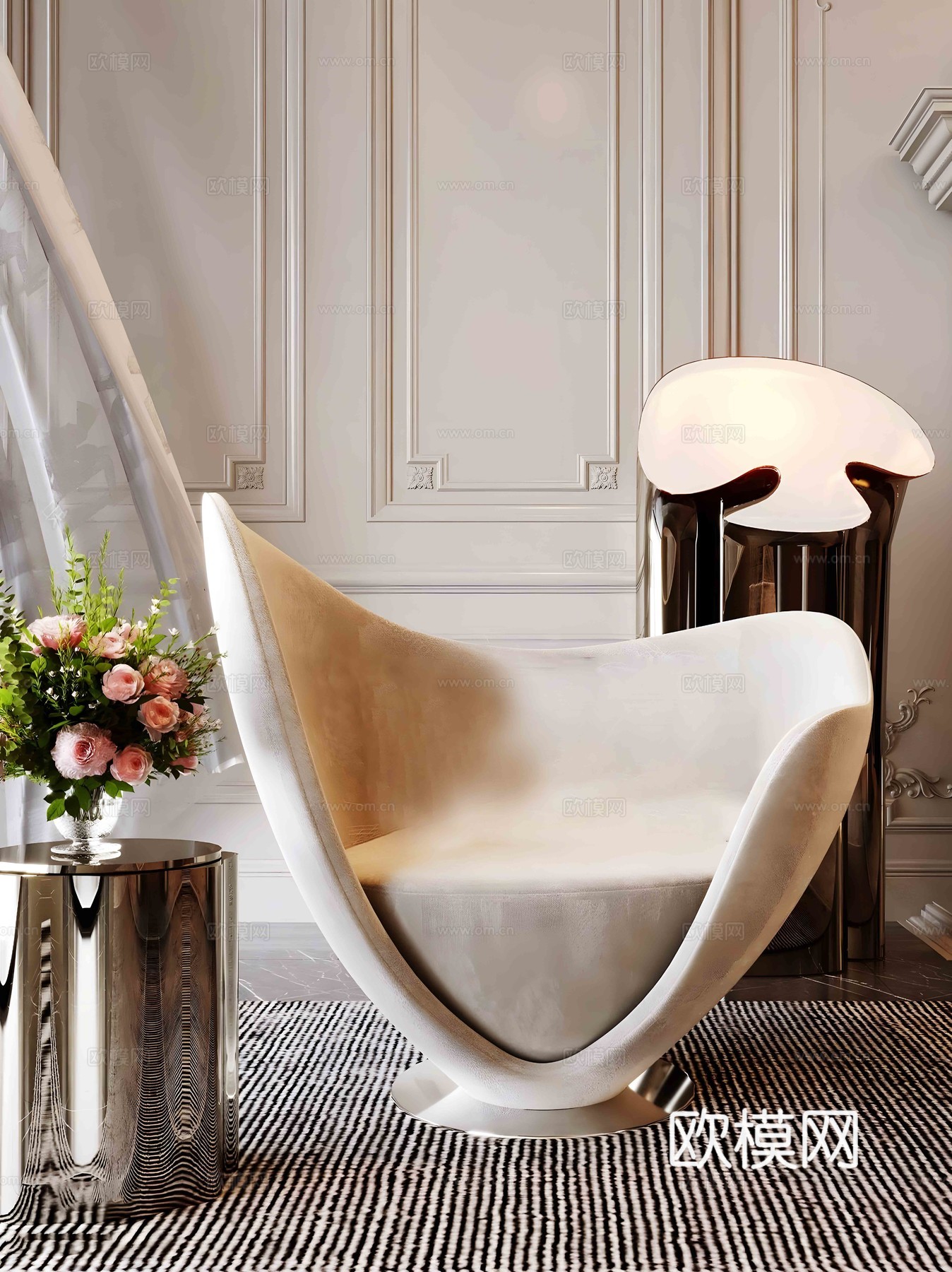 轻奢意式休闲椅 异型休闲椅 蛋形沙发椅 布艺休闲椅 无扶手椅su模型下载（渲染图1）