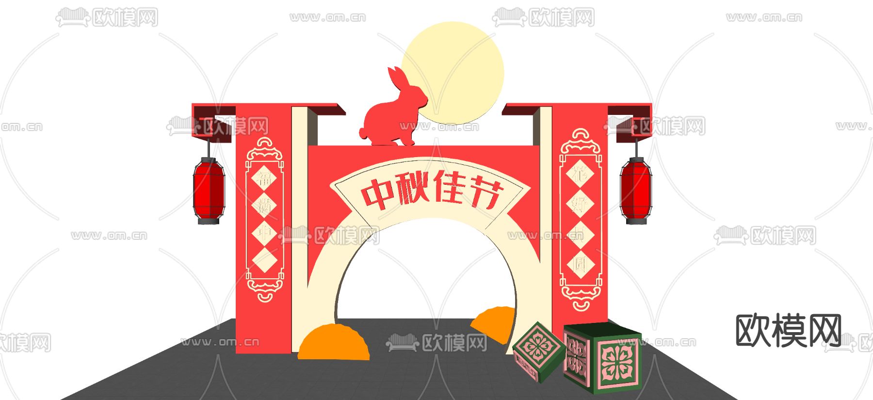 中式中秋节美陈su模型