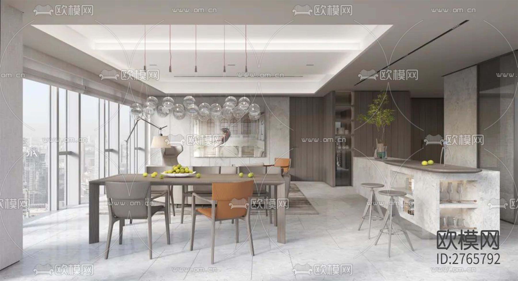 家装平层cad施工图下载（渲染图4）