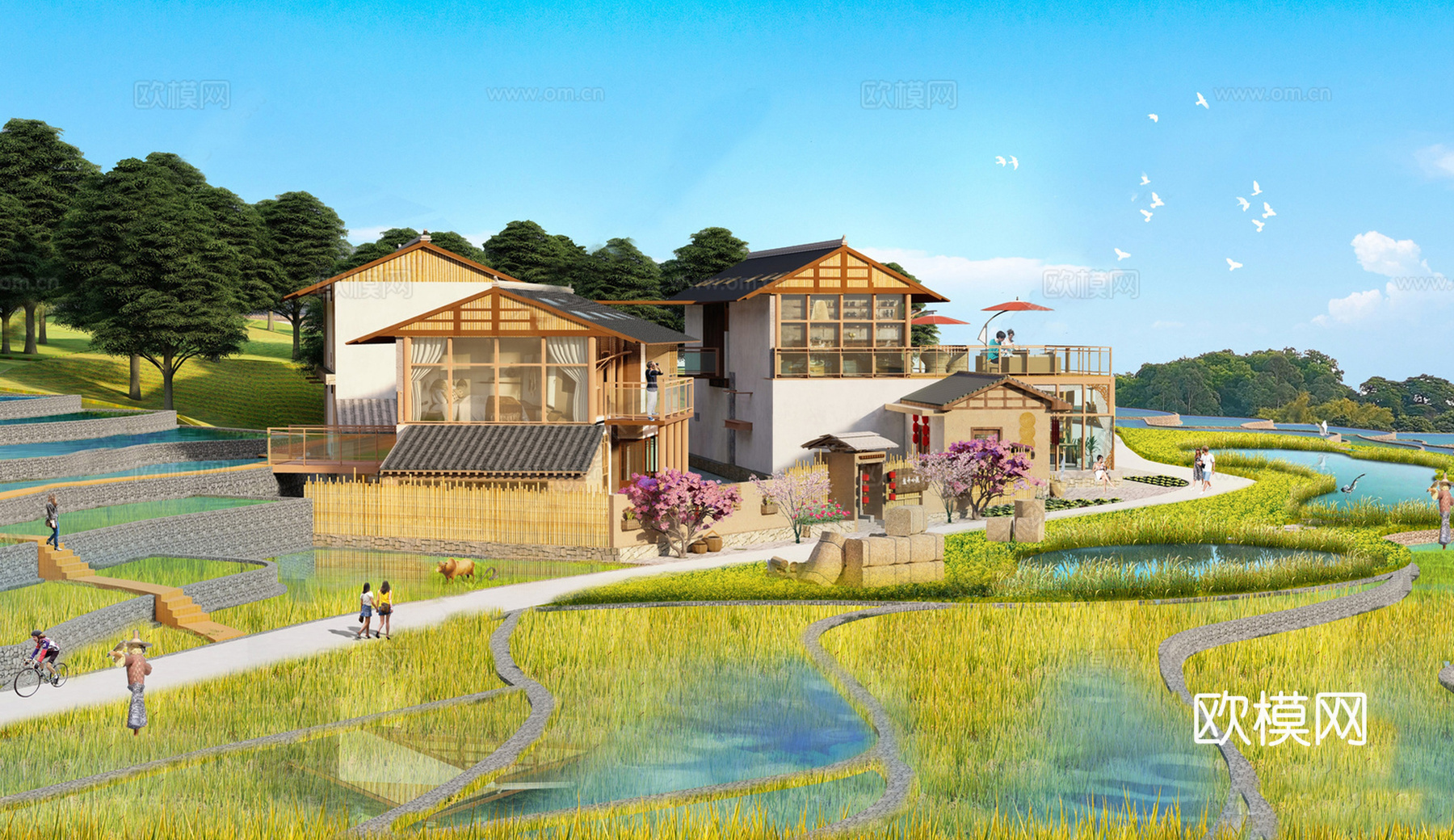 新中式乡村庭院 乡村建筑su模型