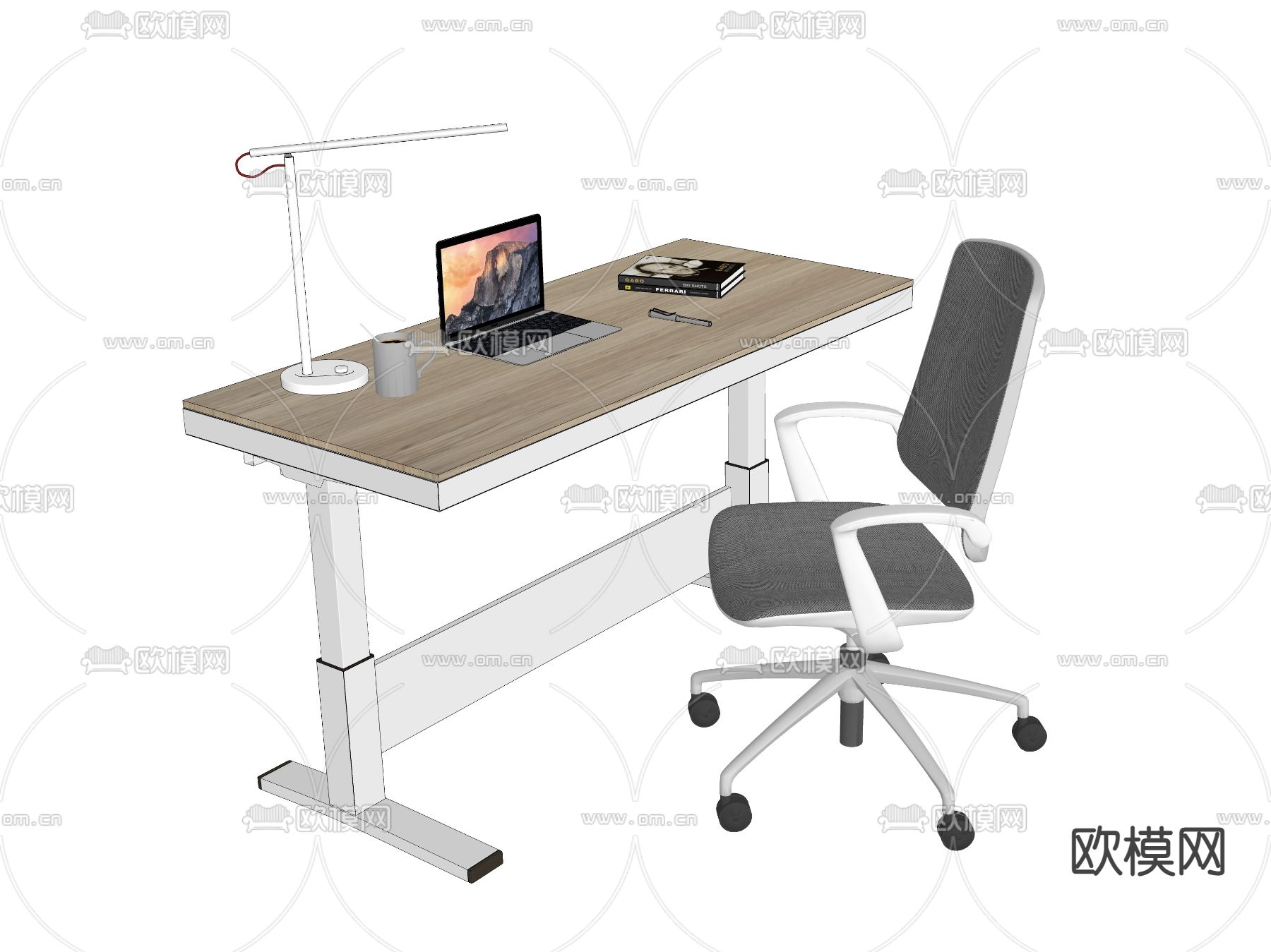 现代升降书桌椅su模型下载（渲染图4）
