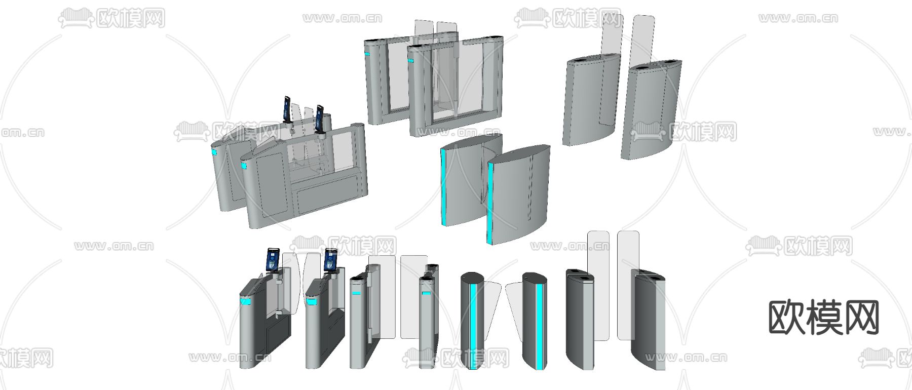 门禁机 摆闸 旋转门 单向门 安检入口 闸机su模型