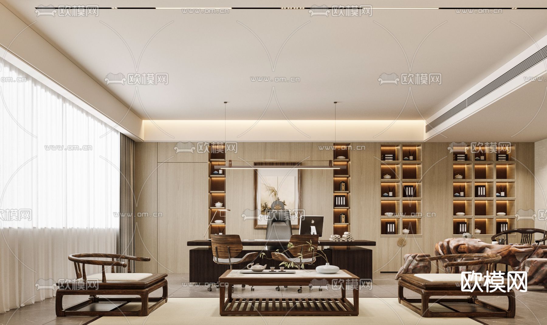董事长室 总经理室3d模型下载（渲染图1）
