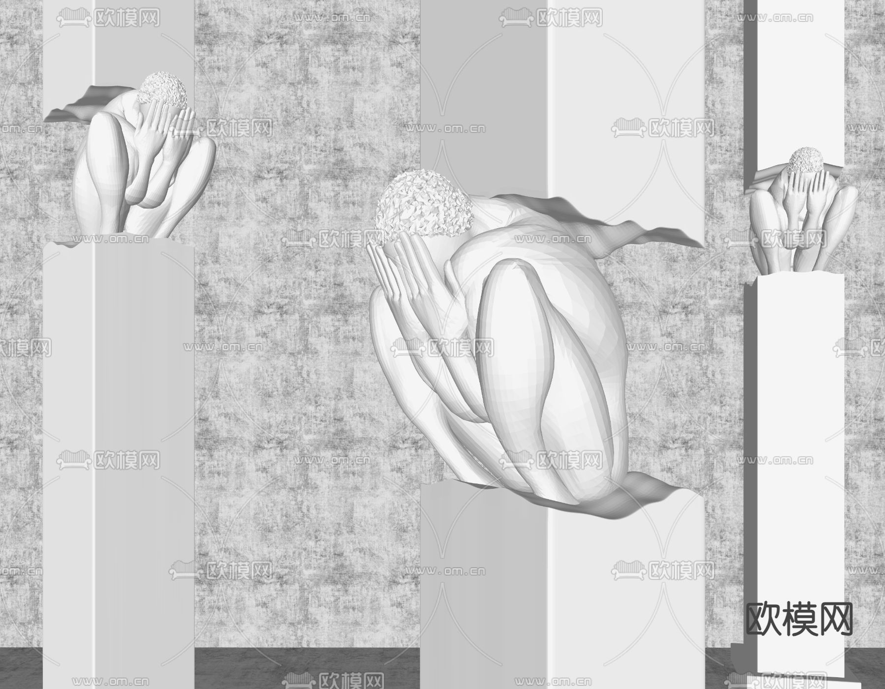现代抽象雕像 石膏雕塑su模型