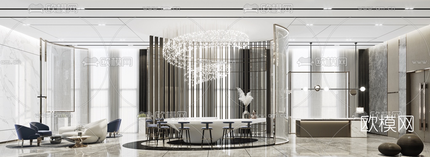 现代酒店大堂3d模型下载（渲染图1）