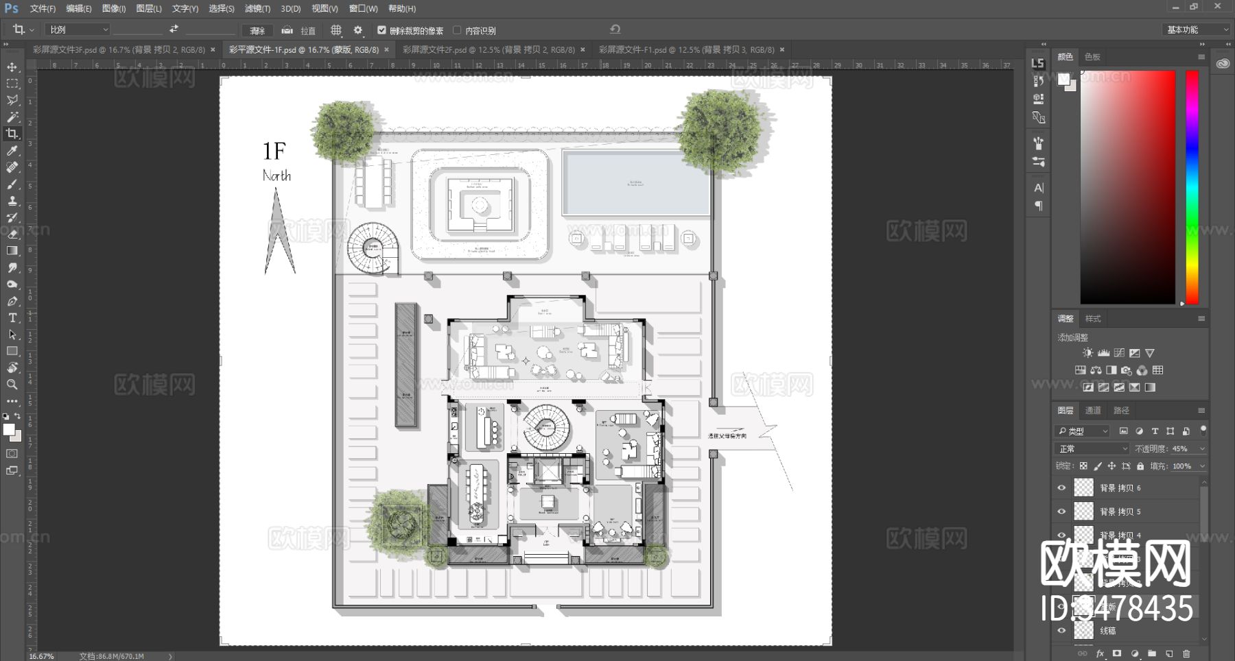 现代独栋别墅CAD平面图下载（渲染图6）
