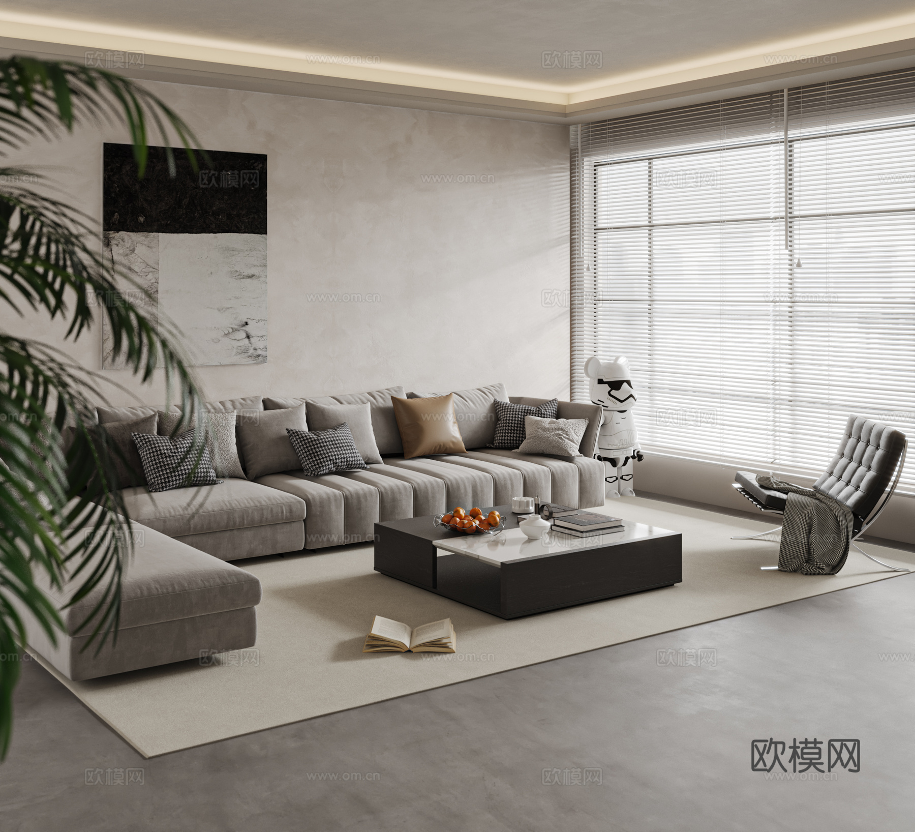 现代客厅  现代三人沙发茶几组合3d模型