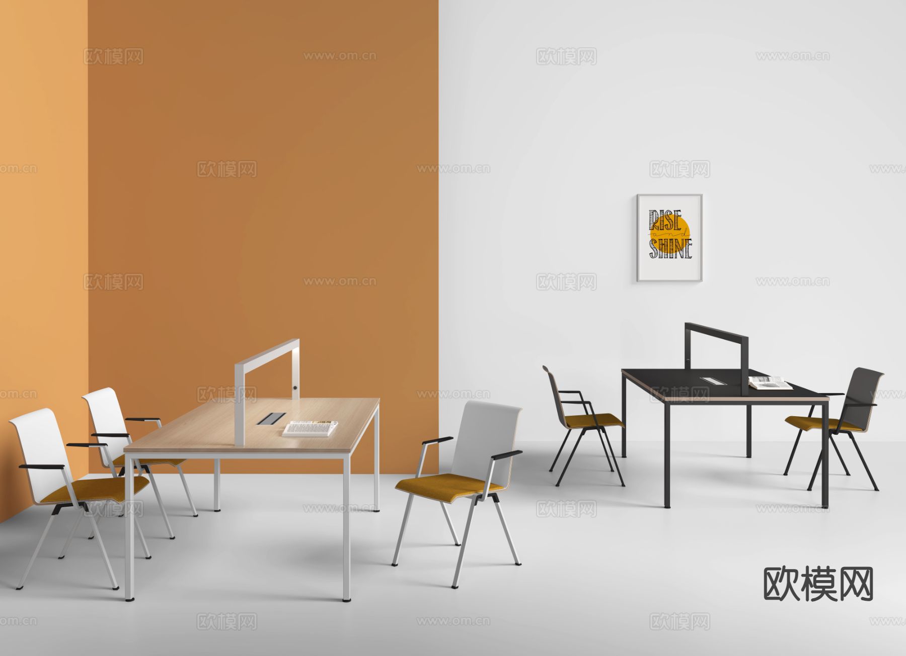 现代阅览桌椅 会议桌椅su模型下载（渲染图2）