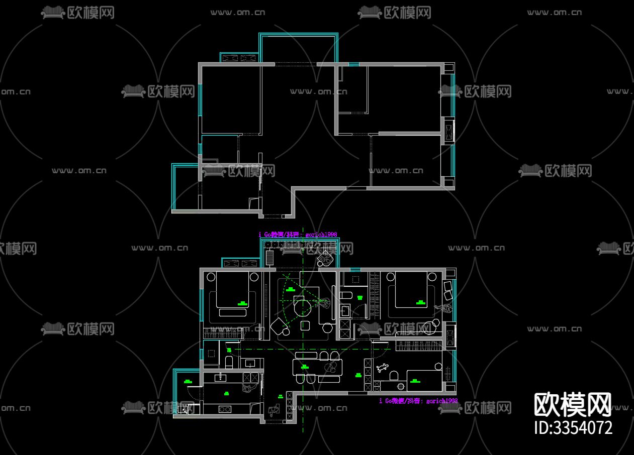 123㎡精装房改造 不改墙体平面优化案例源文件下载（渲染图2）