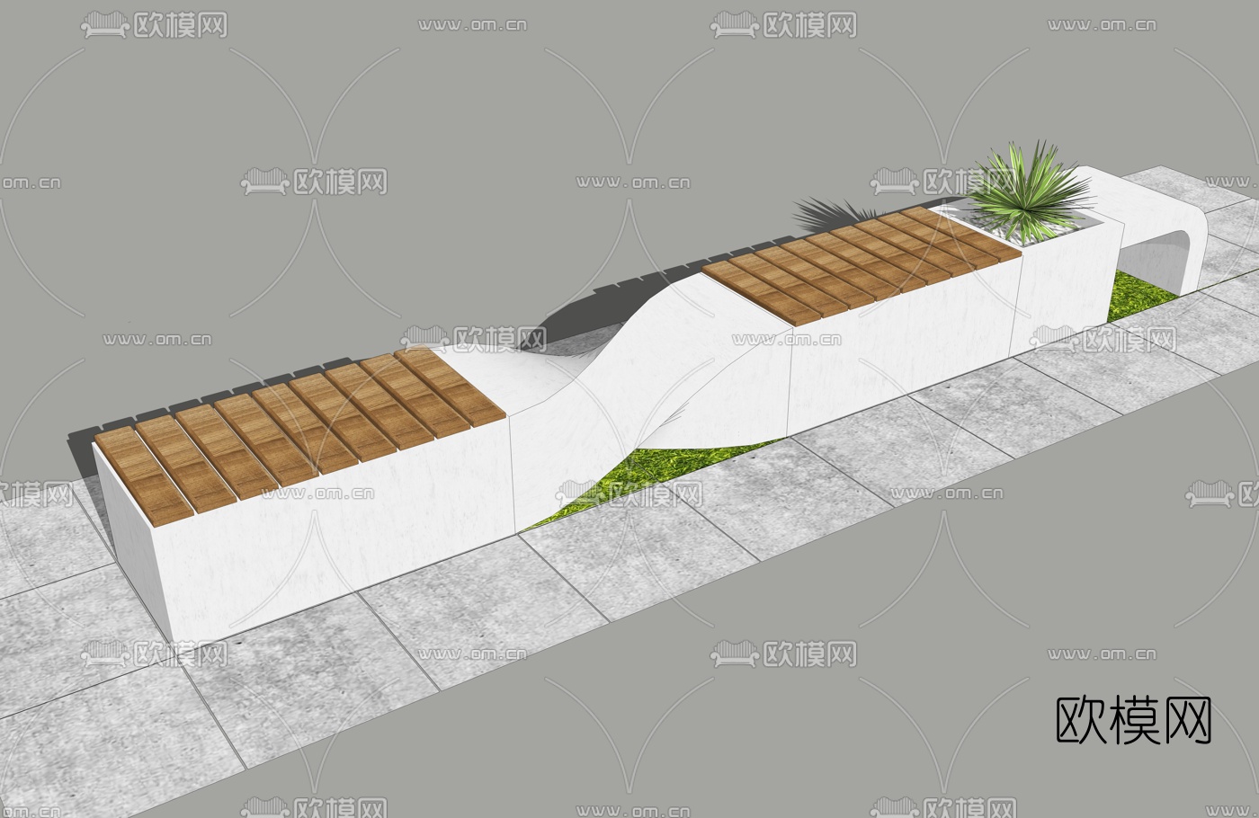 现代户外异形公用椅su模型下载（渲染图1）