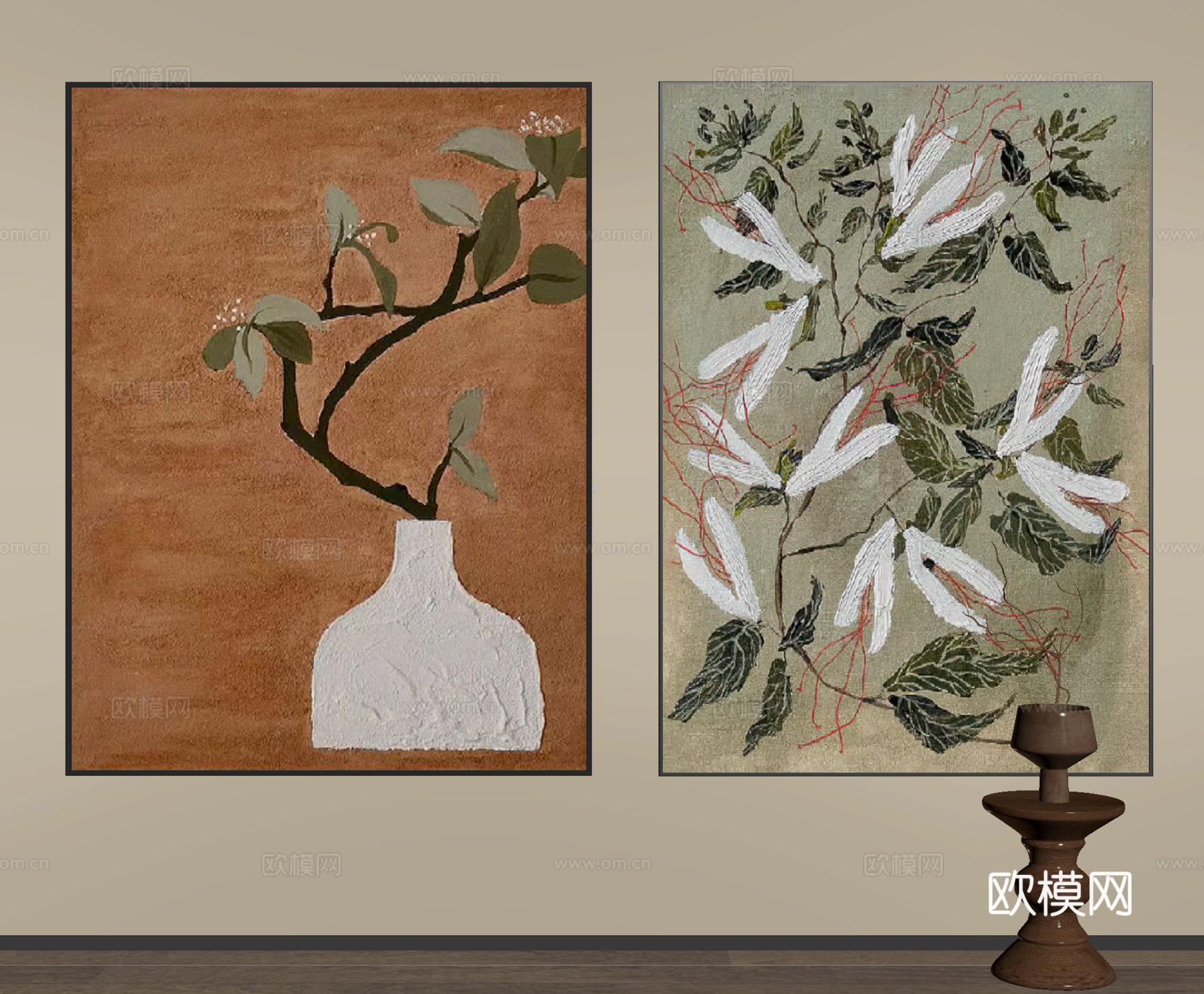 新中式侘寂挂画 装饰画su模型