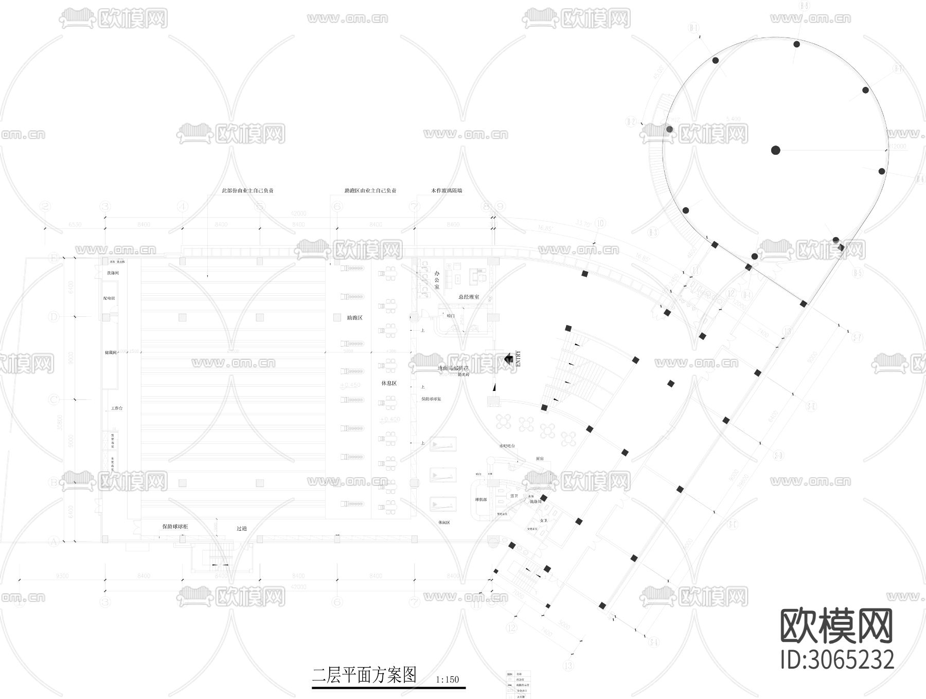 保龄球馆cad施工图下载（渲染图3）
