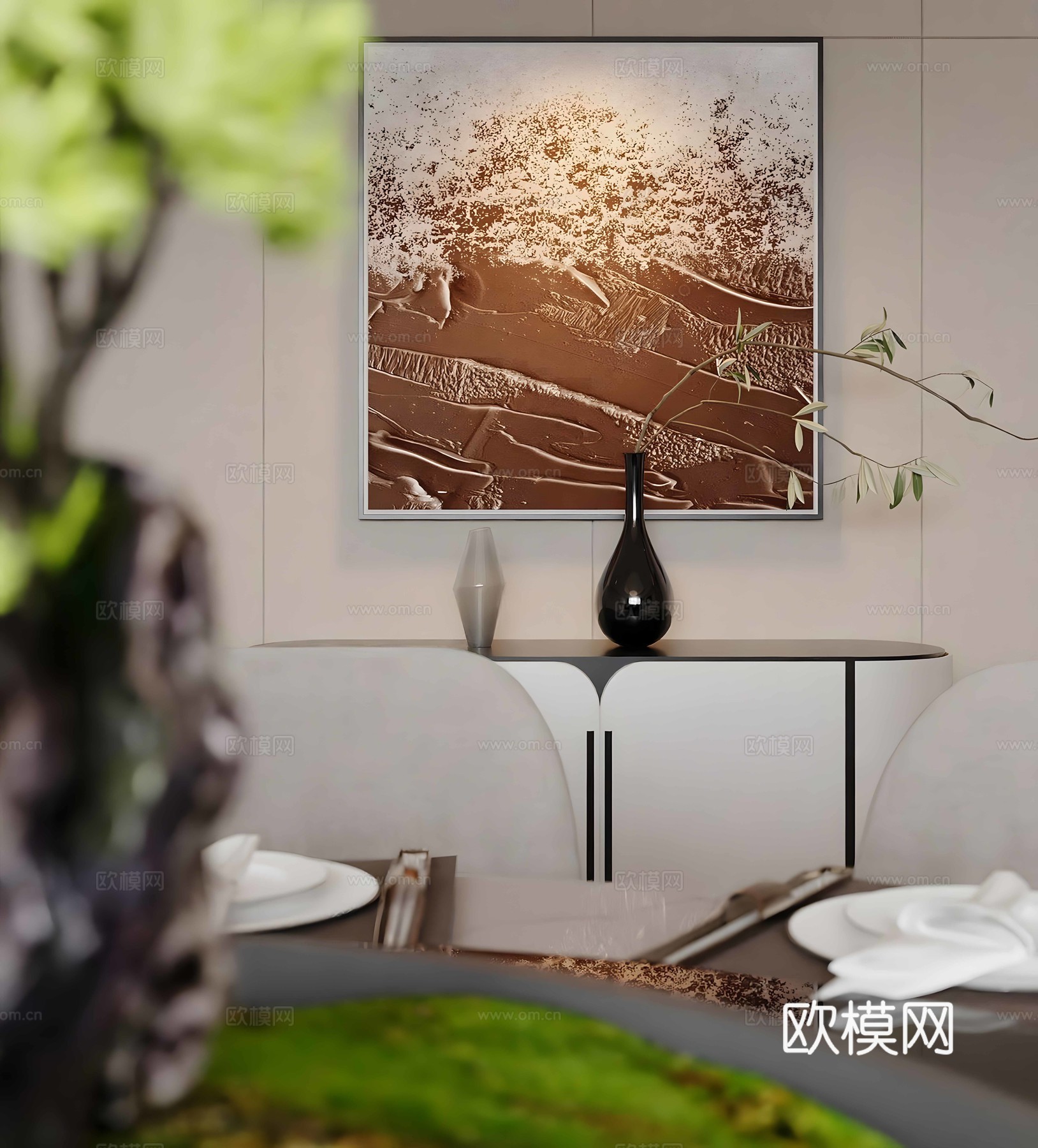 新中式包厢 中餐厅包厢 包厢餐桌椅 圆桌餐桌椅 四人以上餐桌su模型下载（渲染图3）