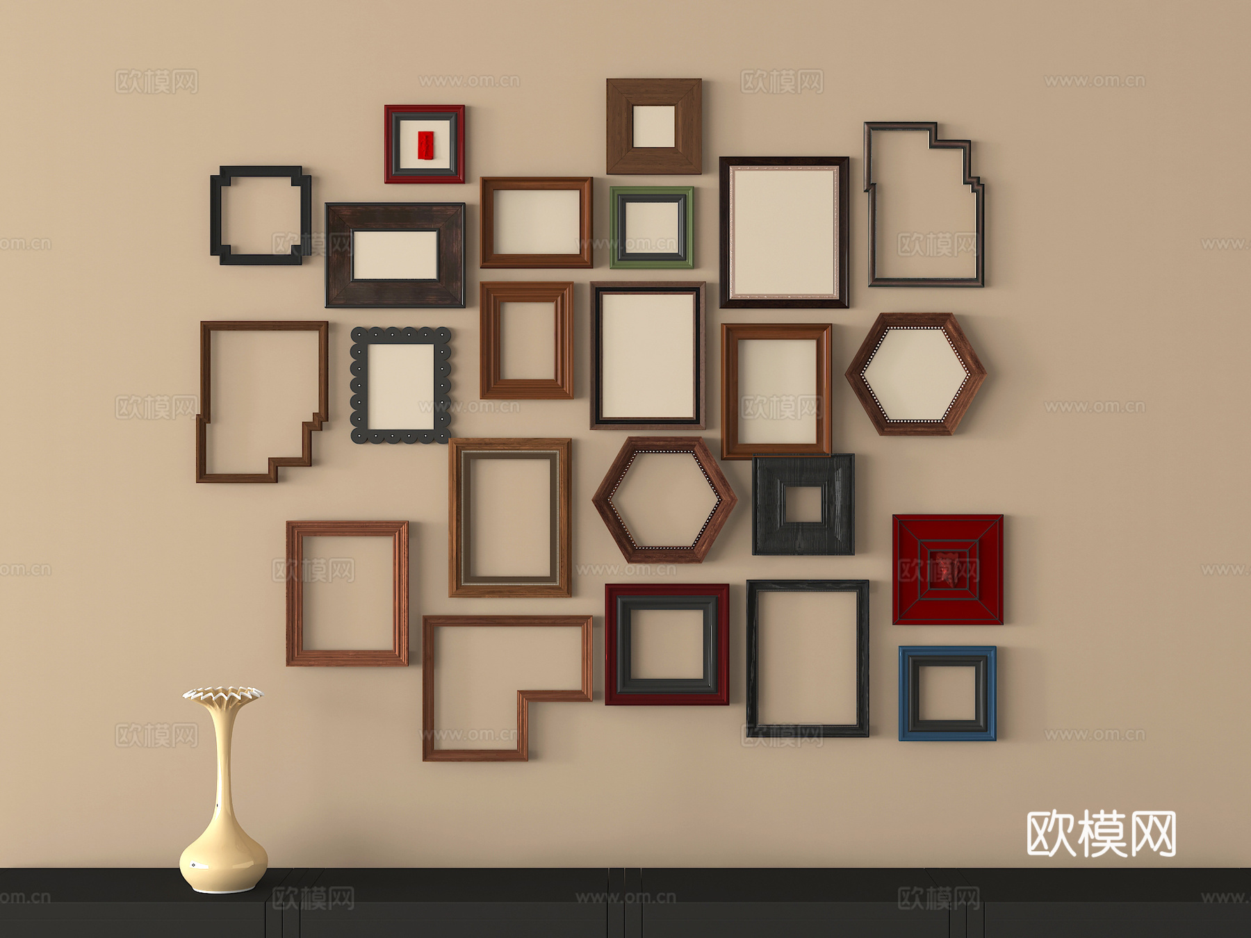 现代中古画框 挂画相框3d模型
