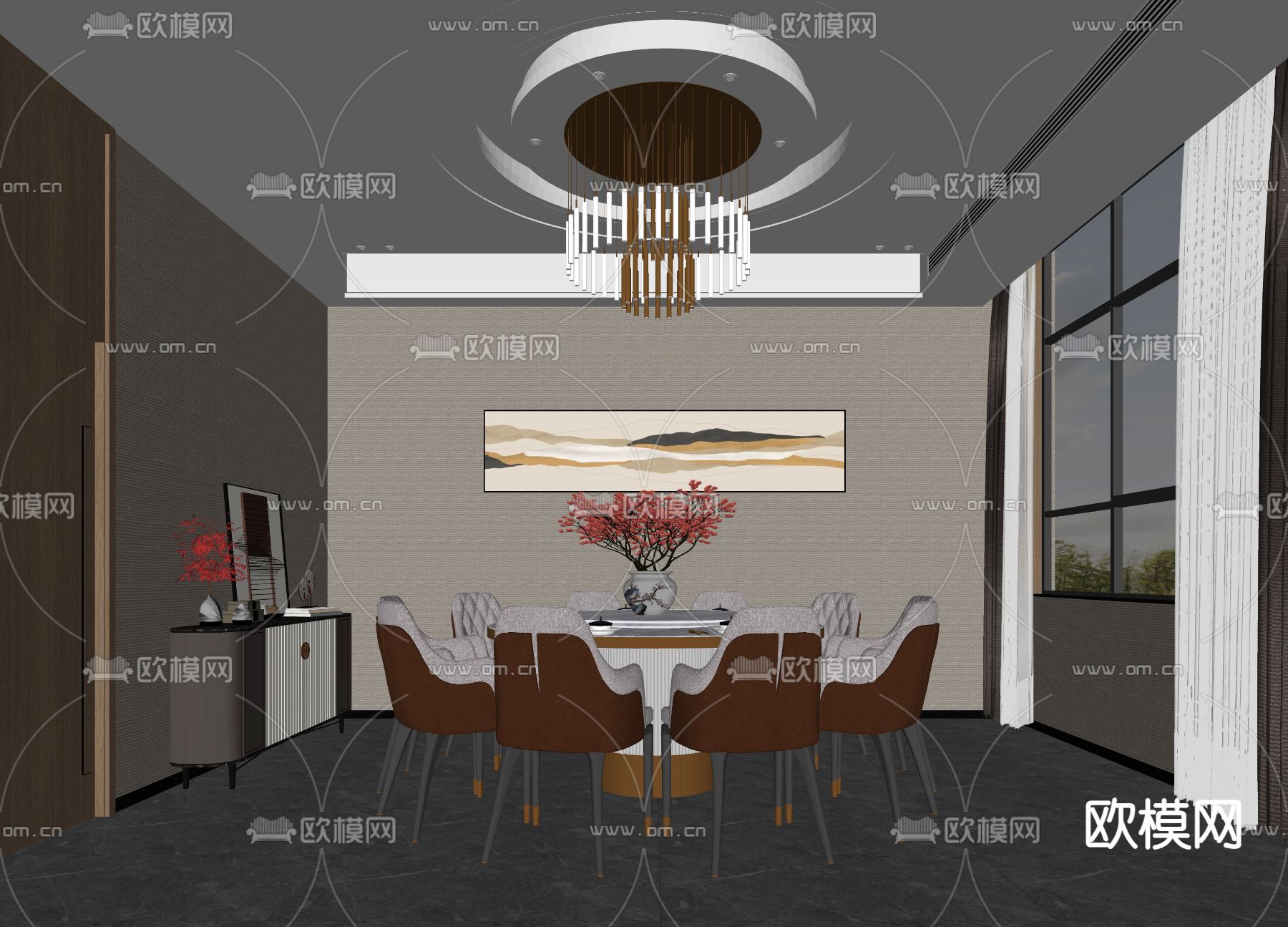 中式餐厅包厢 包房su模型下载（渲染图2）
