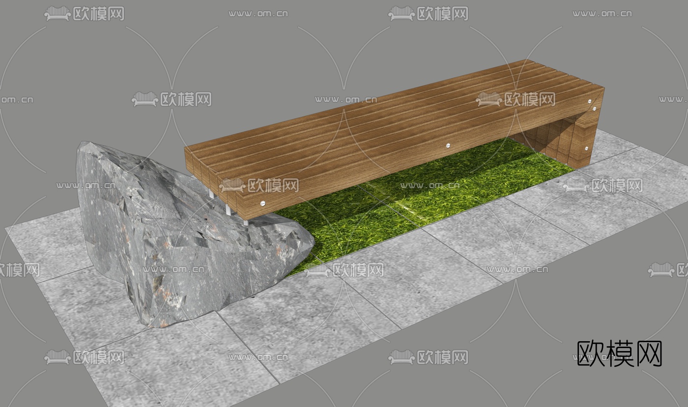 现代户外公用椅su模型下载（渲染图2）