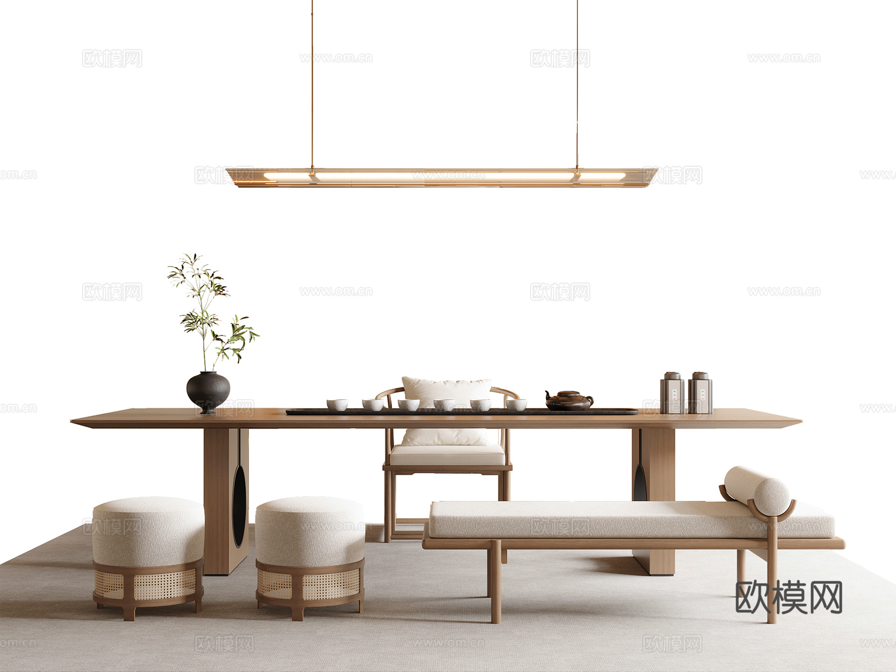 新中式茶桌椅3d模型