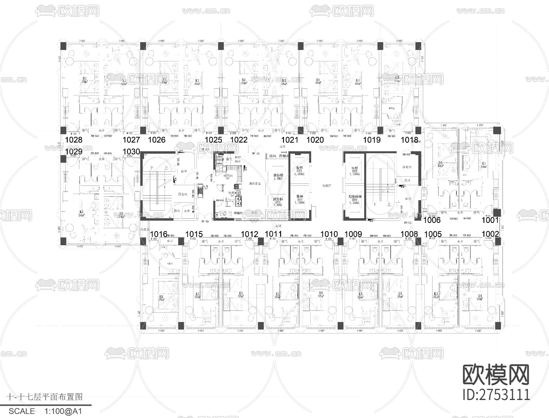 酒店客房总平面图下载（渲染图2）