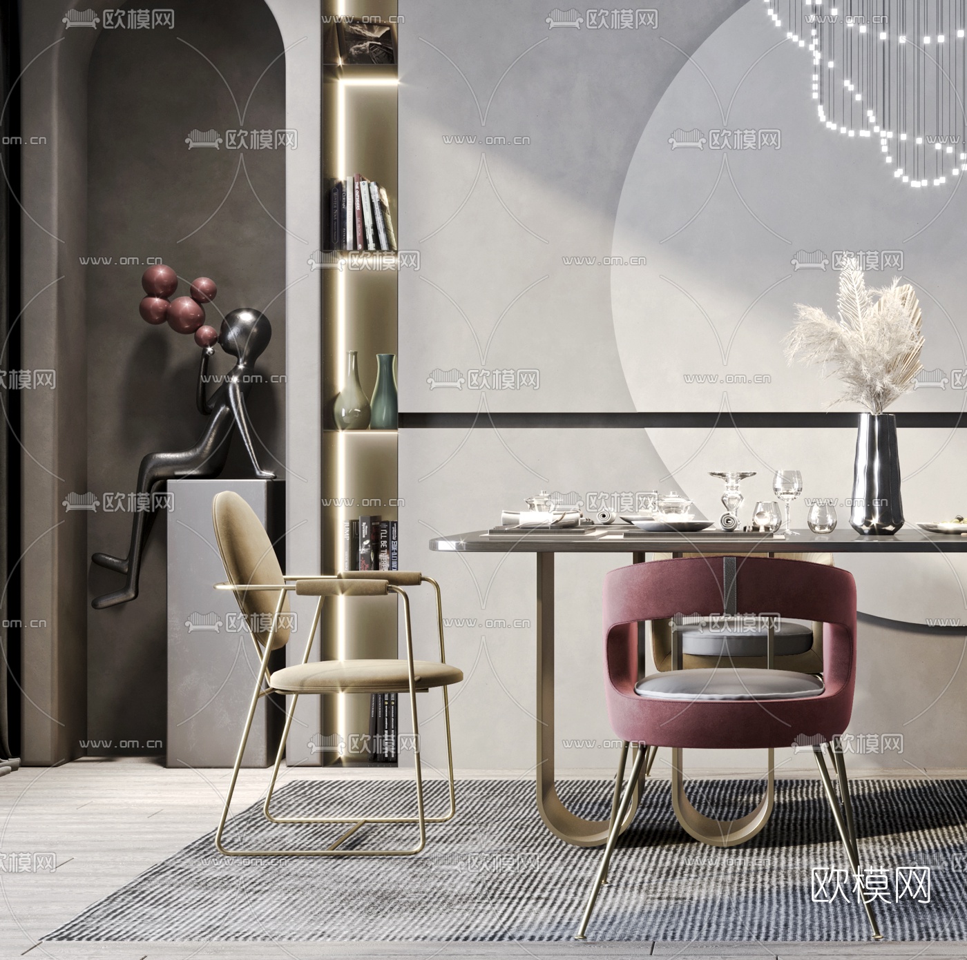 现代金属餐桌椅3d模型下载（渲染图2）