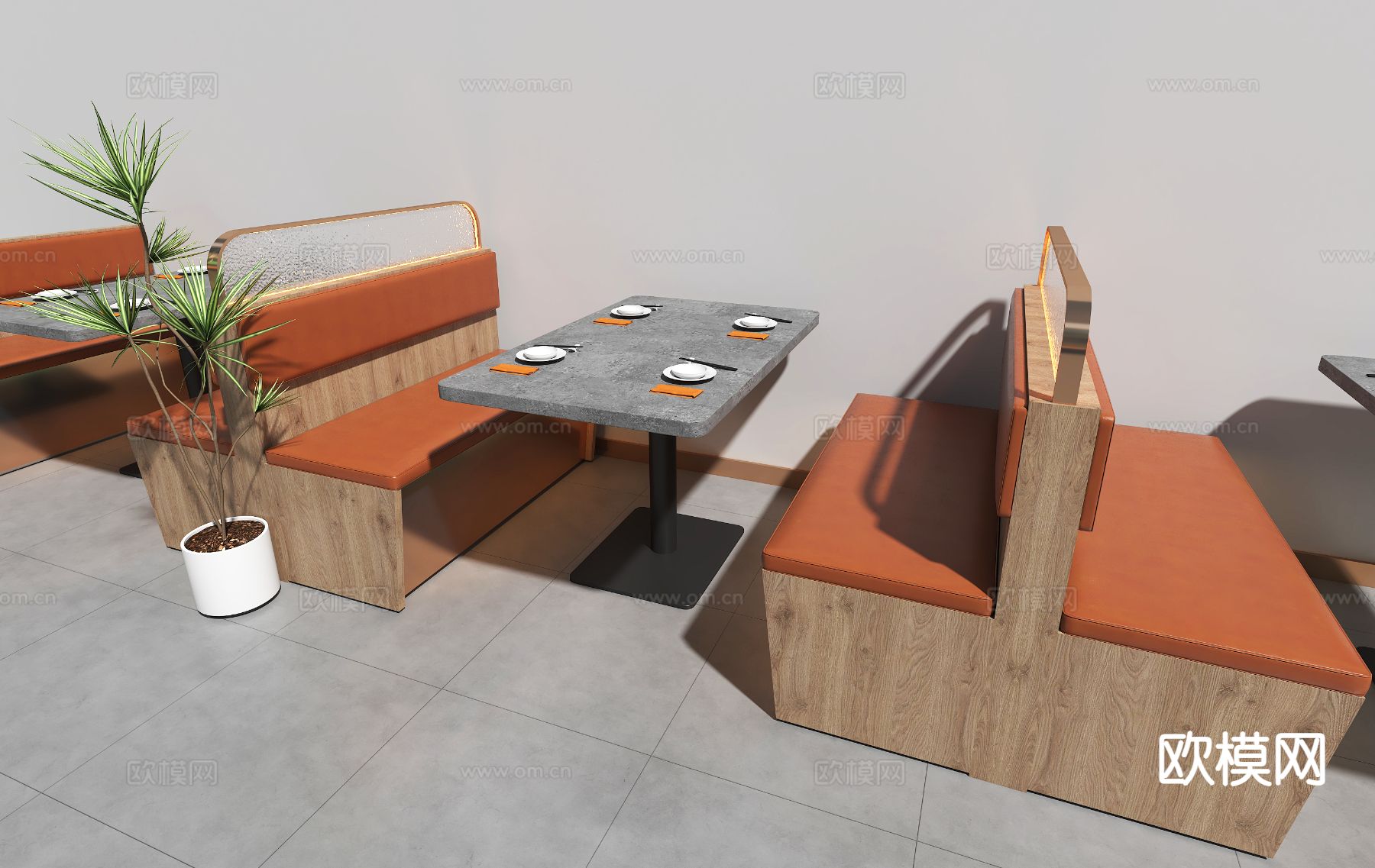 现代卡座 卡位餐桌椅 烧烤桌椅3d模型下载（渲染图1）