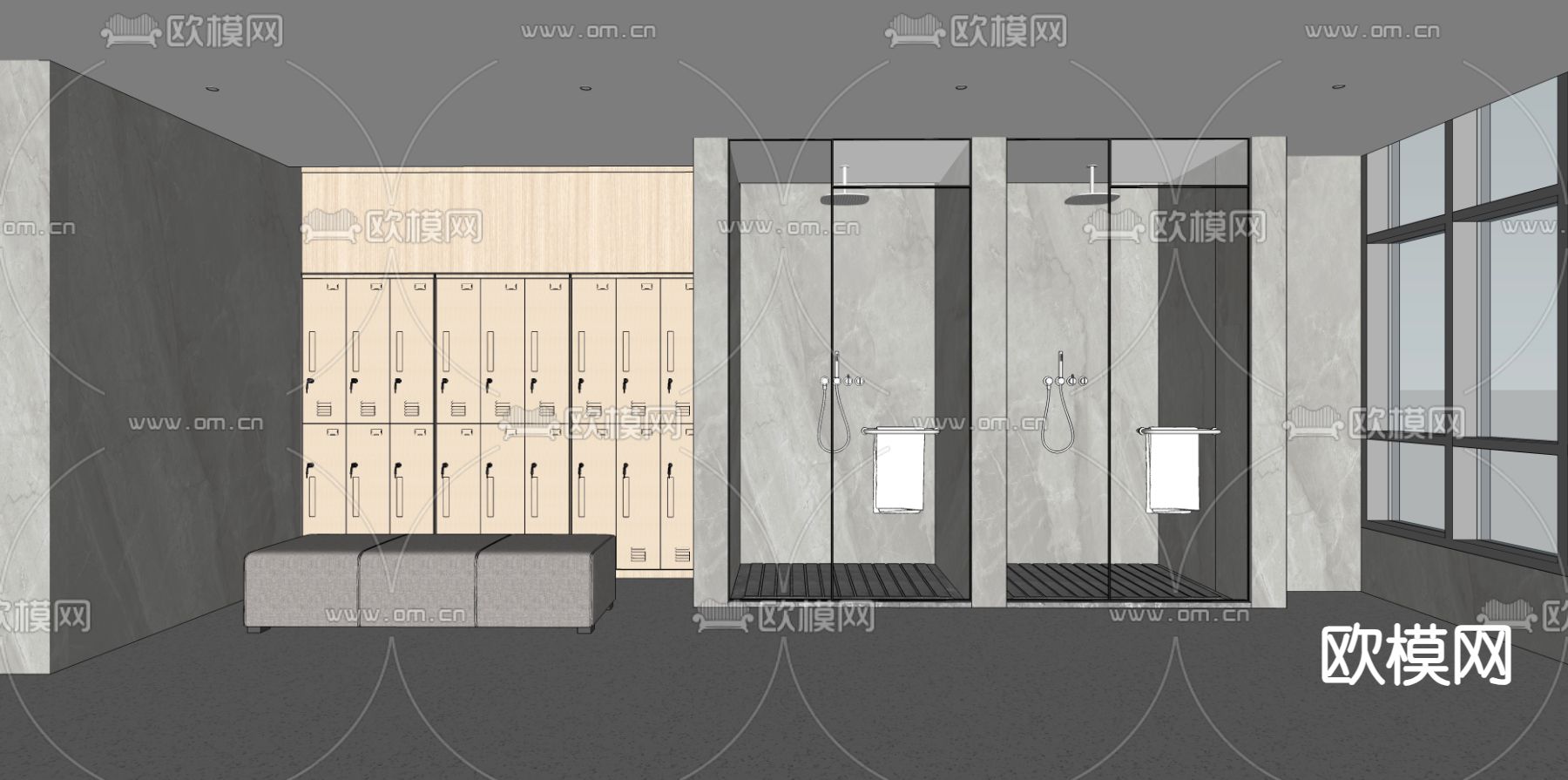 现代公共淋浴间su模型下载（渲染图2）