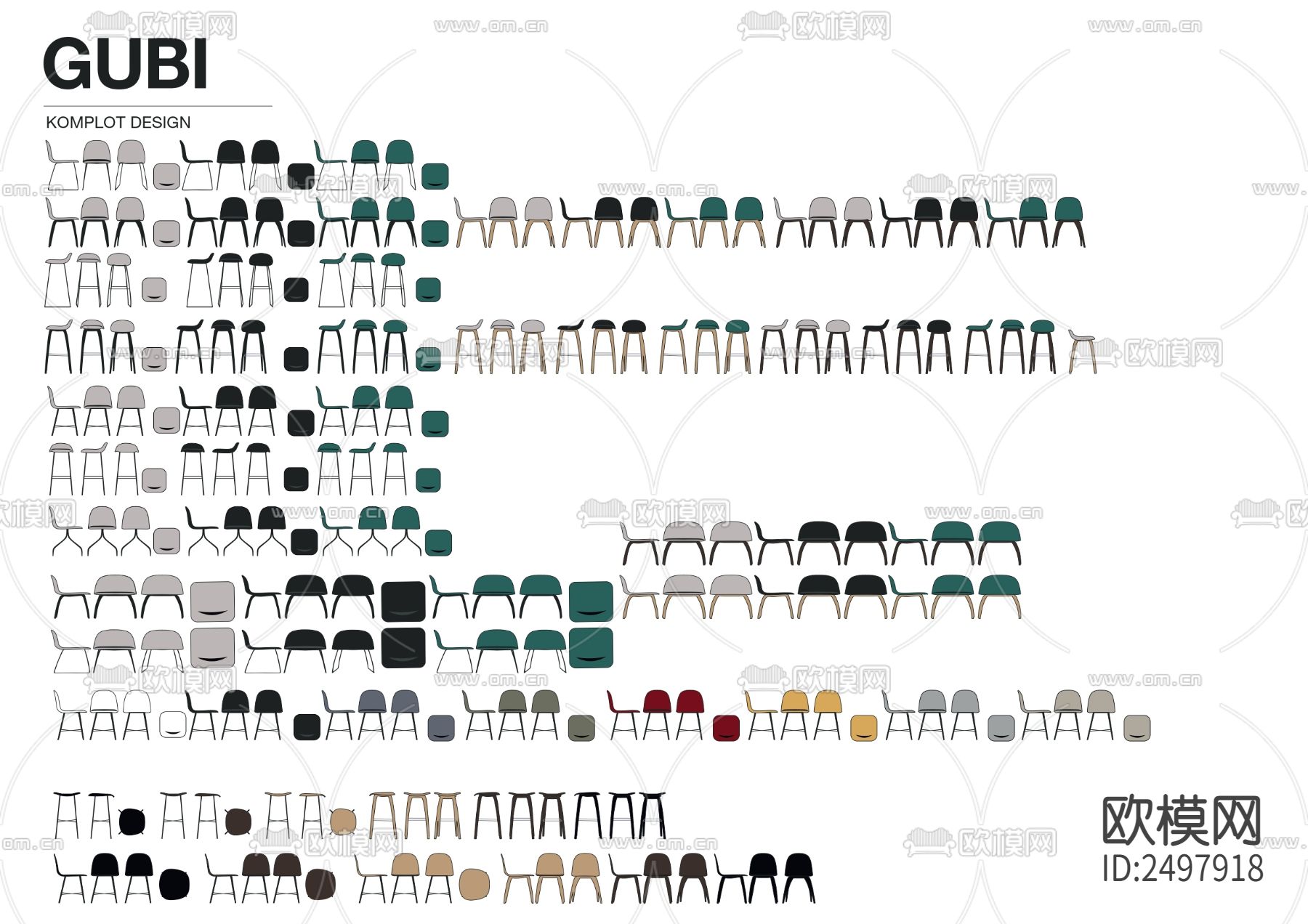 国外家具颜色填充模块cad图库下载（渲染图8）