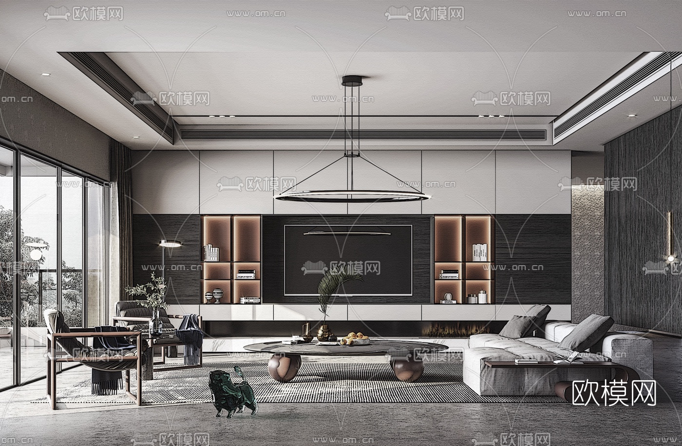 现代轻奢客厅su模型下载（渲染图1）