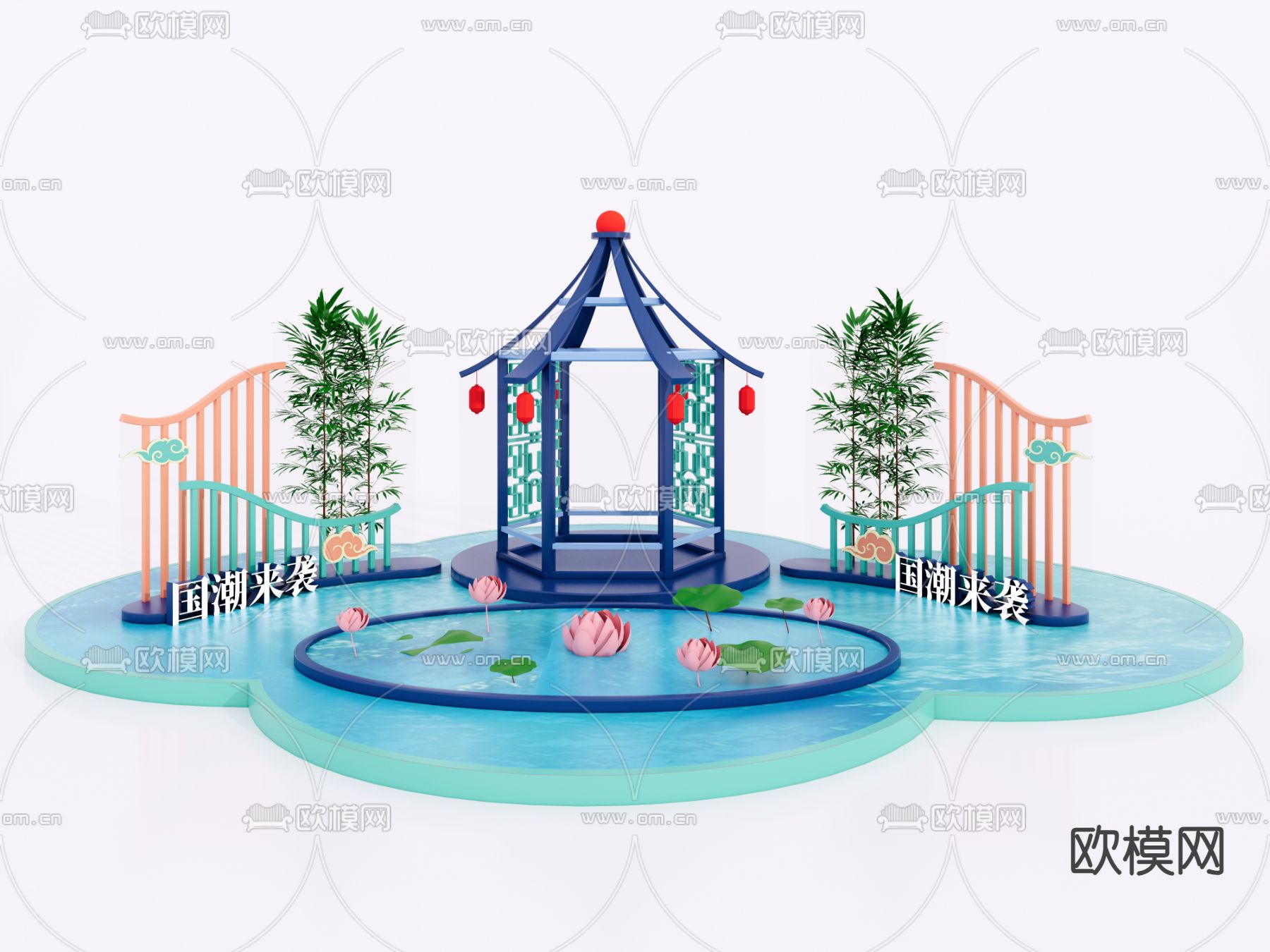 中式景观小品 微场景美陈su模型