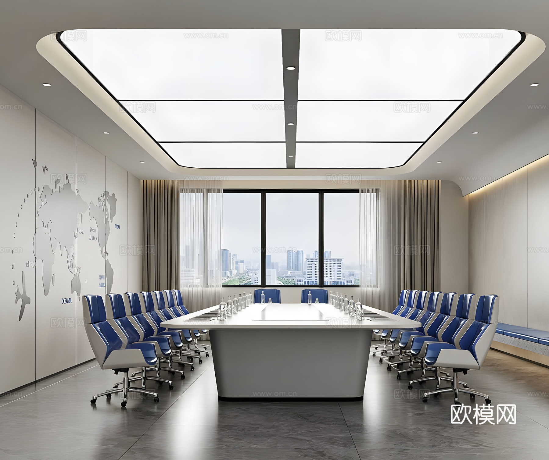 现代简约会议室 极简会议室 大型会议室 会议室桌椅 培训室su模型