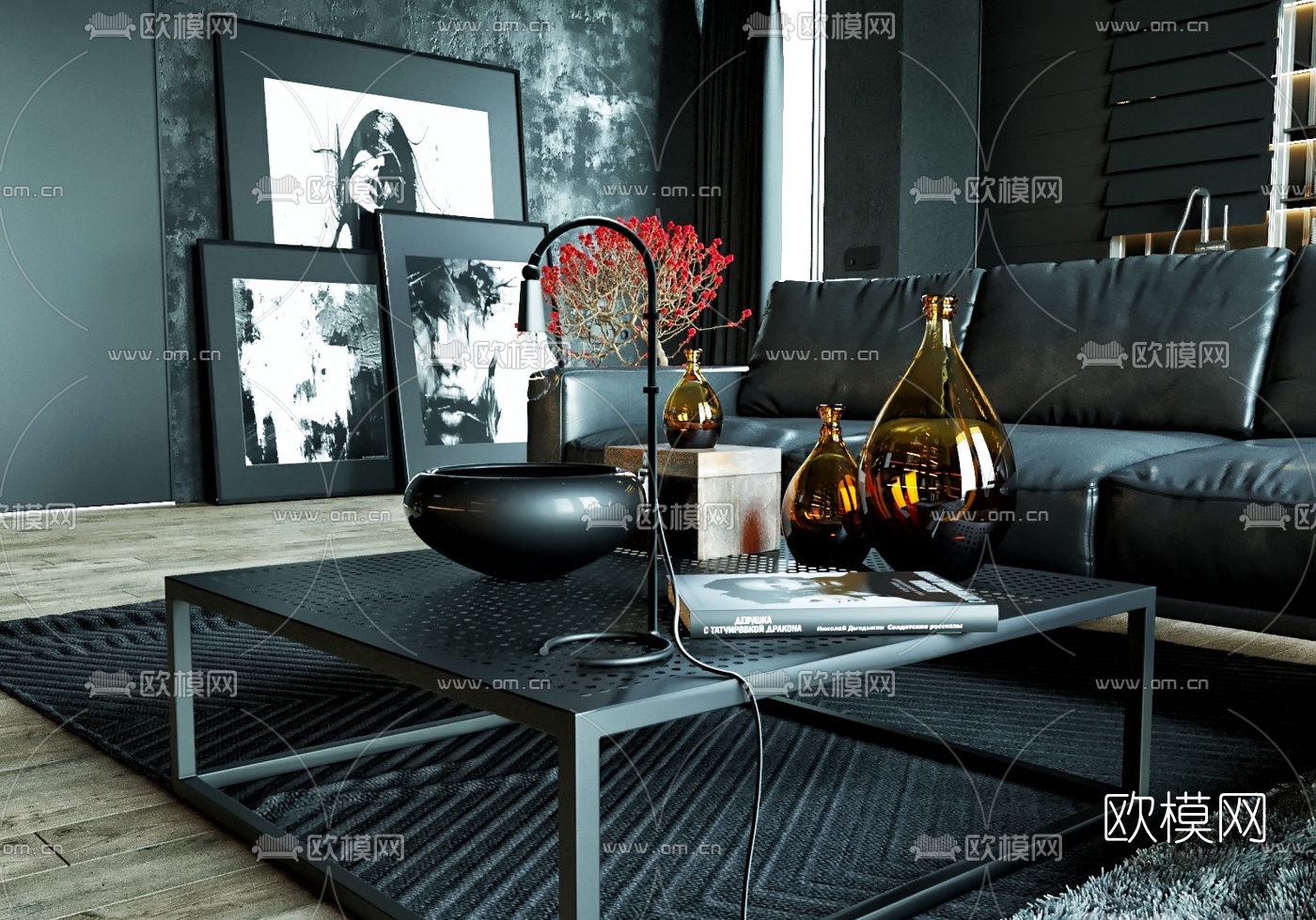 暗黑风 客厅厨房3d模型下载（渲染图4）