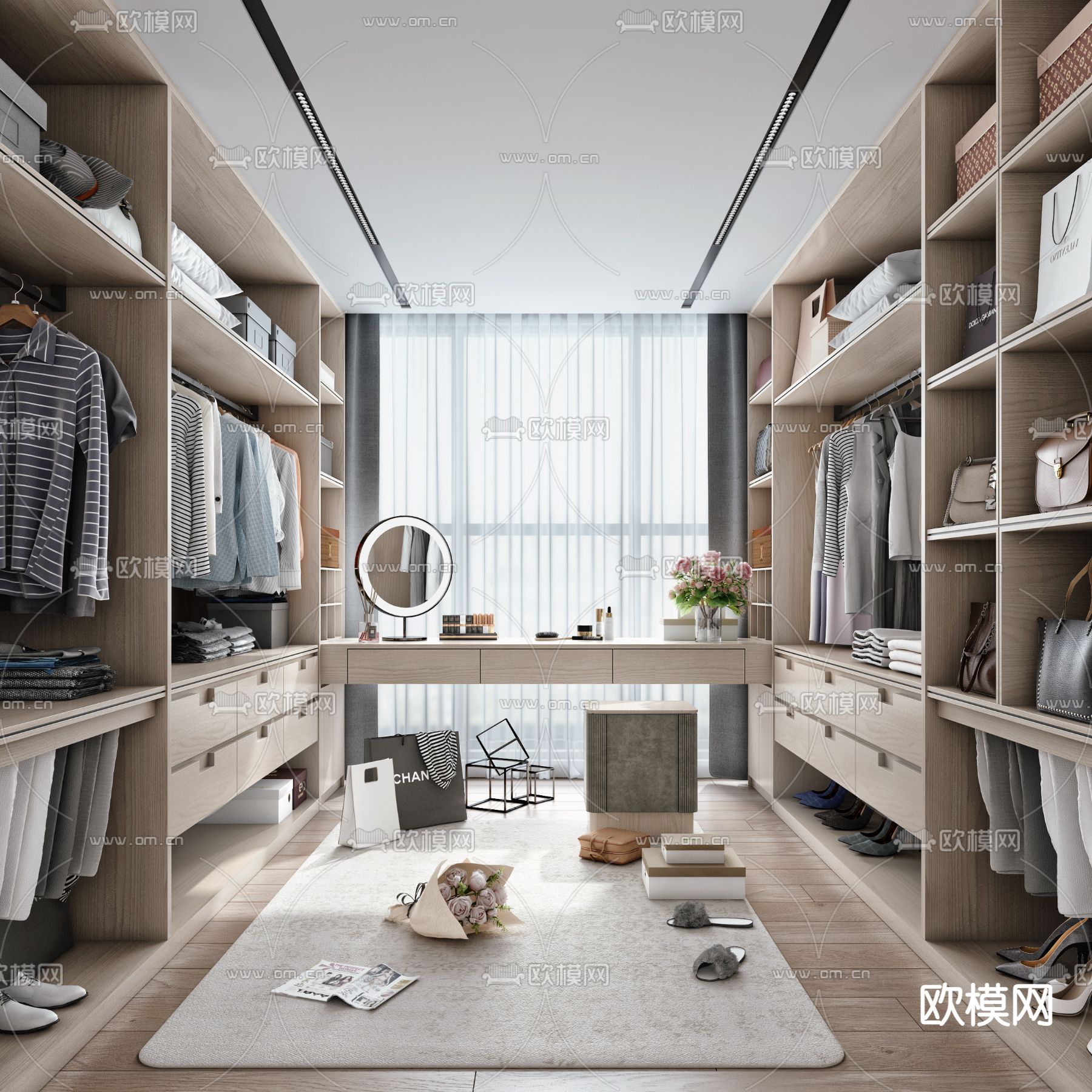 现代衣帽间su模型下载（渲染图1）
