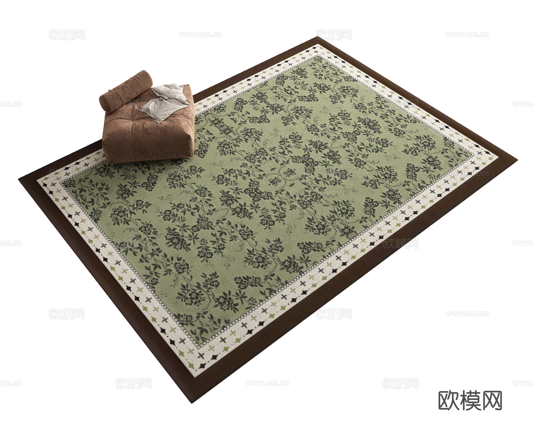 美式复古绿植物花纹客厅卧室地毯3d模型