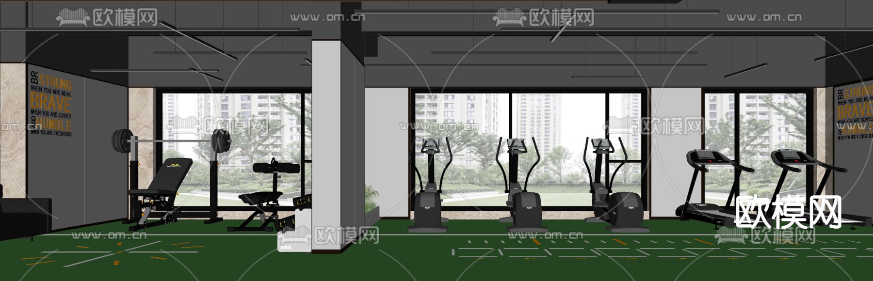 现代健身房su模型下载（渲染图2）