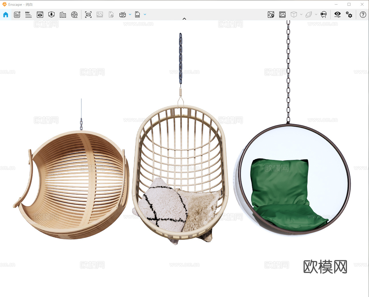 现代 吊椅 吊篮椅 木吊椅 亚克力吊椅su模型