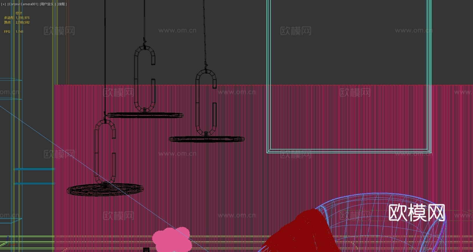 现代单椅现代挂画边几吊灯现代摆件3d模型