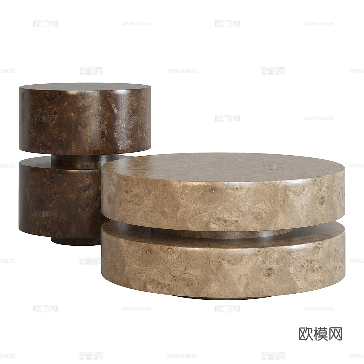 现代意式极简实木圆形茶几组合3d模型