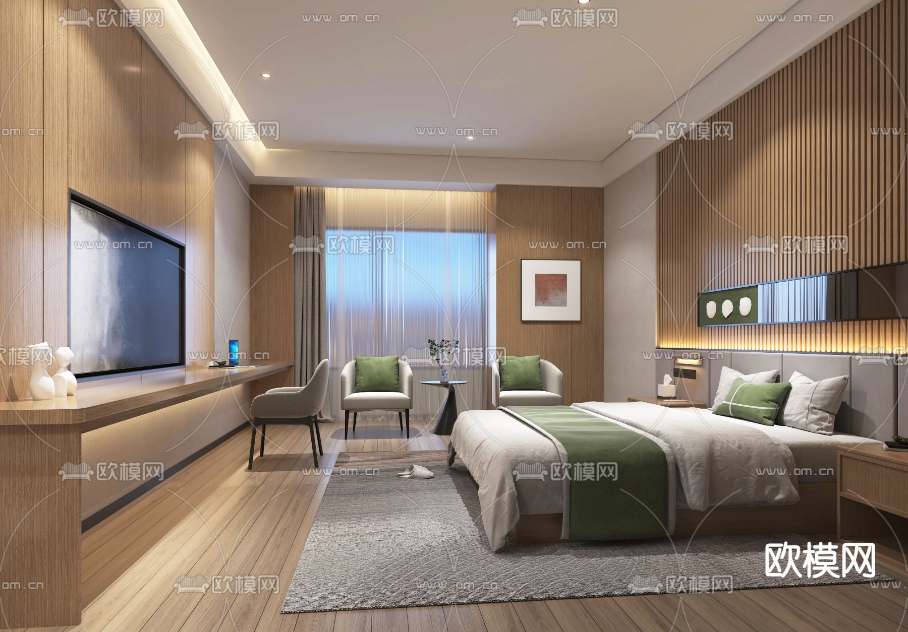 现代酒店客房su模型下载（渲染图2）
