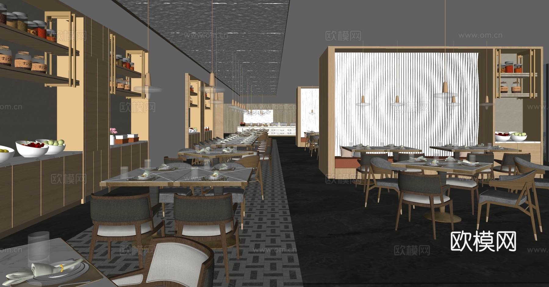 现代自助餐厅 现代全日餐厅 自助餐厅明档 酒店餐厅 酒店大堂su模型下载（渲染图2）