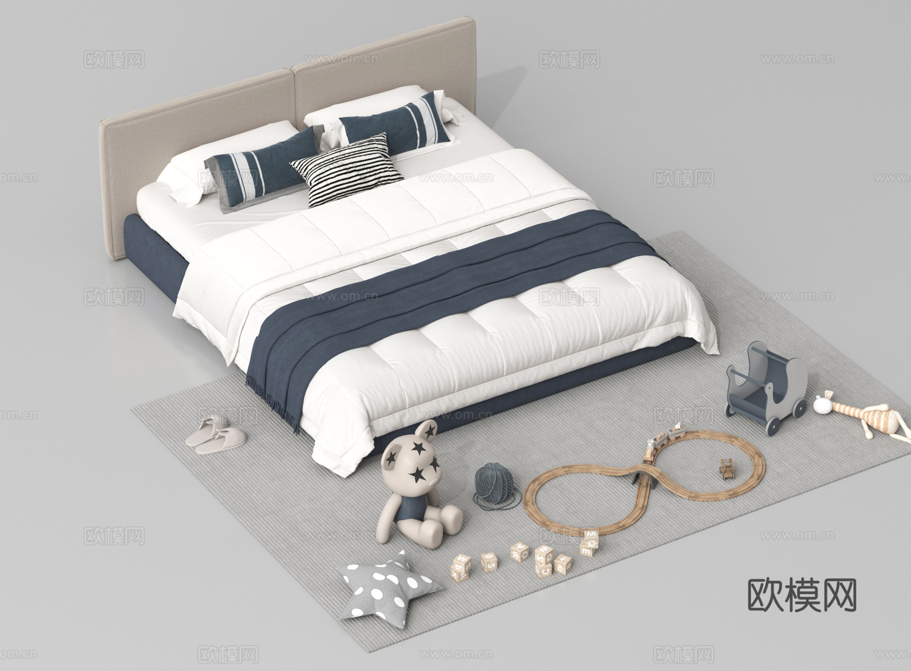 现代儿童床 床品 床具 玩具su模型