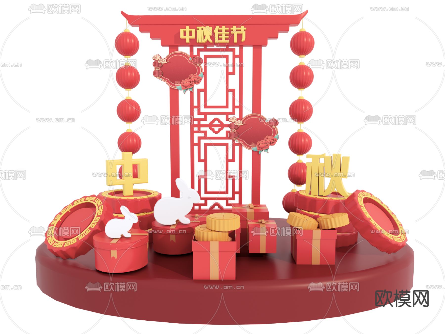 中秋节美陈 红色美陈su模型