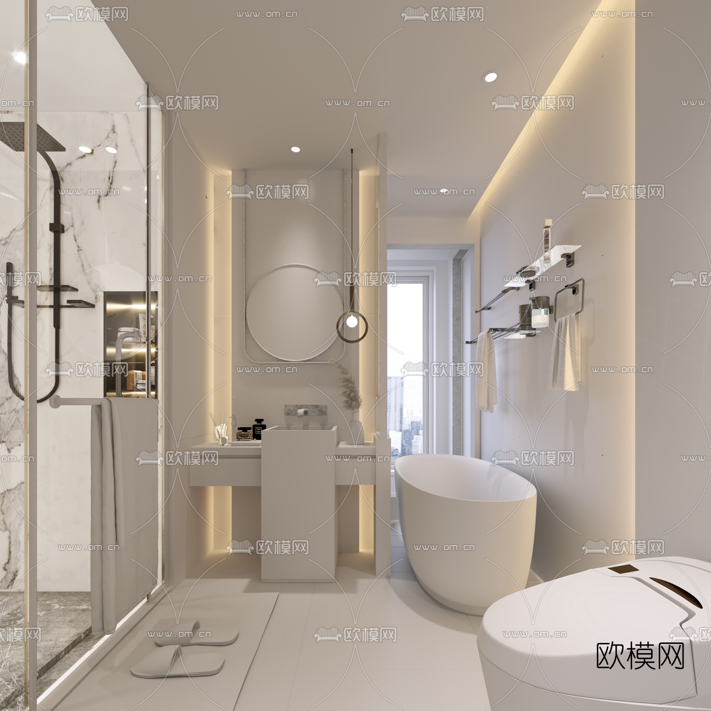 现代轻奢浴室卫生间3d模型下载（渲染图2）