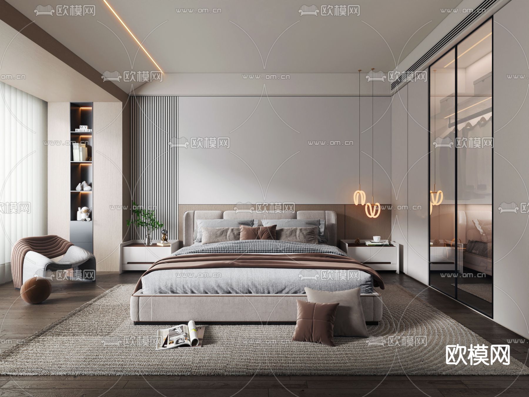现代卧室 主人房 主卧3d模型下载