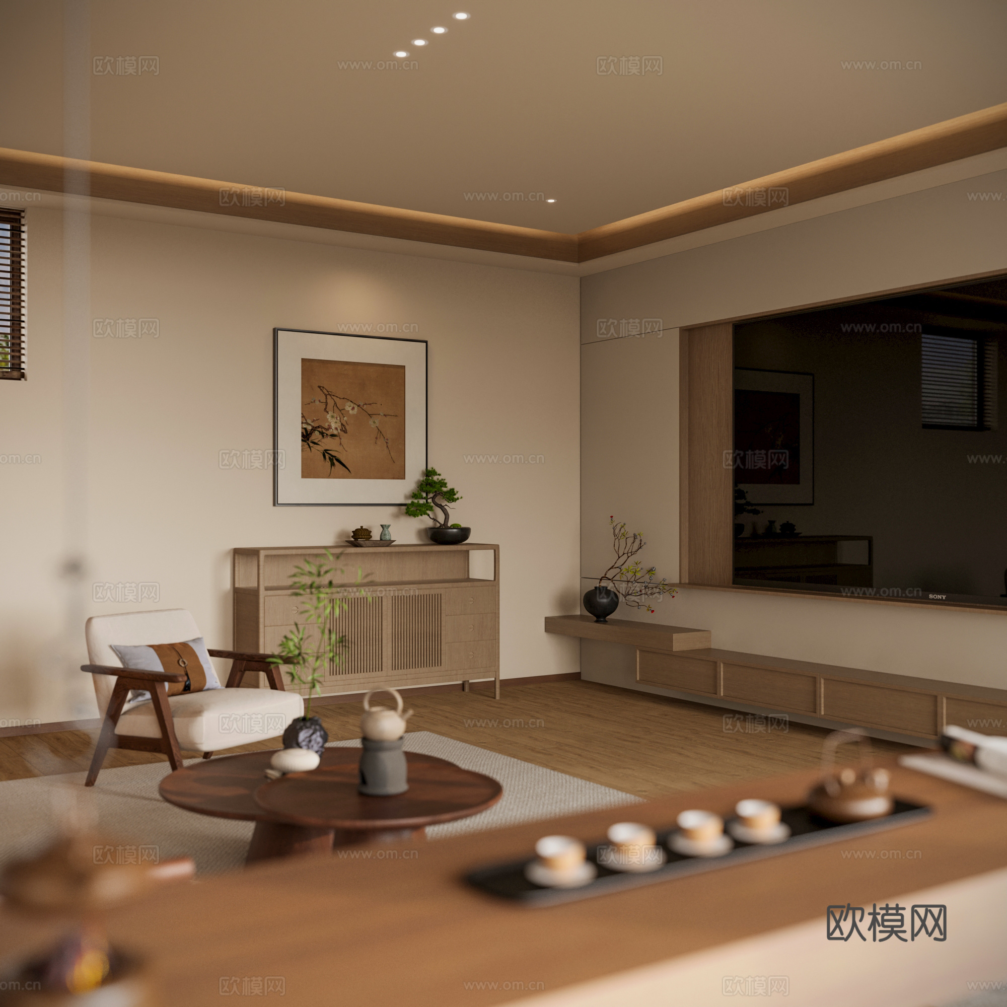 宋式美学客餐厅 宋式美学自建房客厅 新中式客厅 新中式茶室3d模型