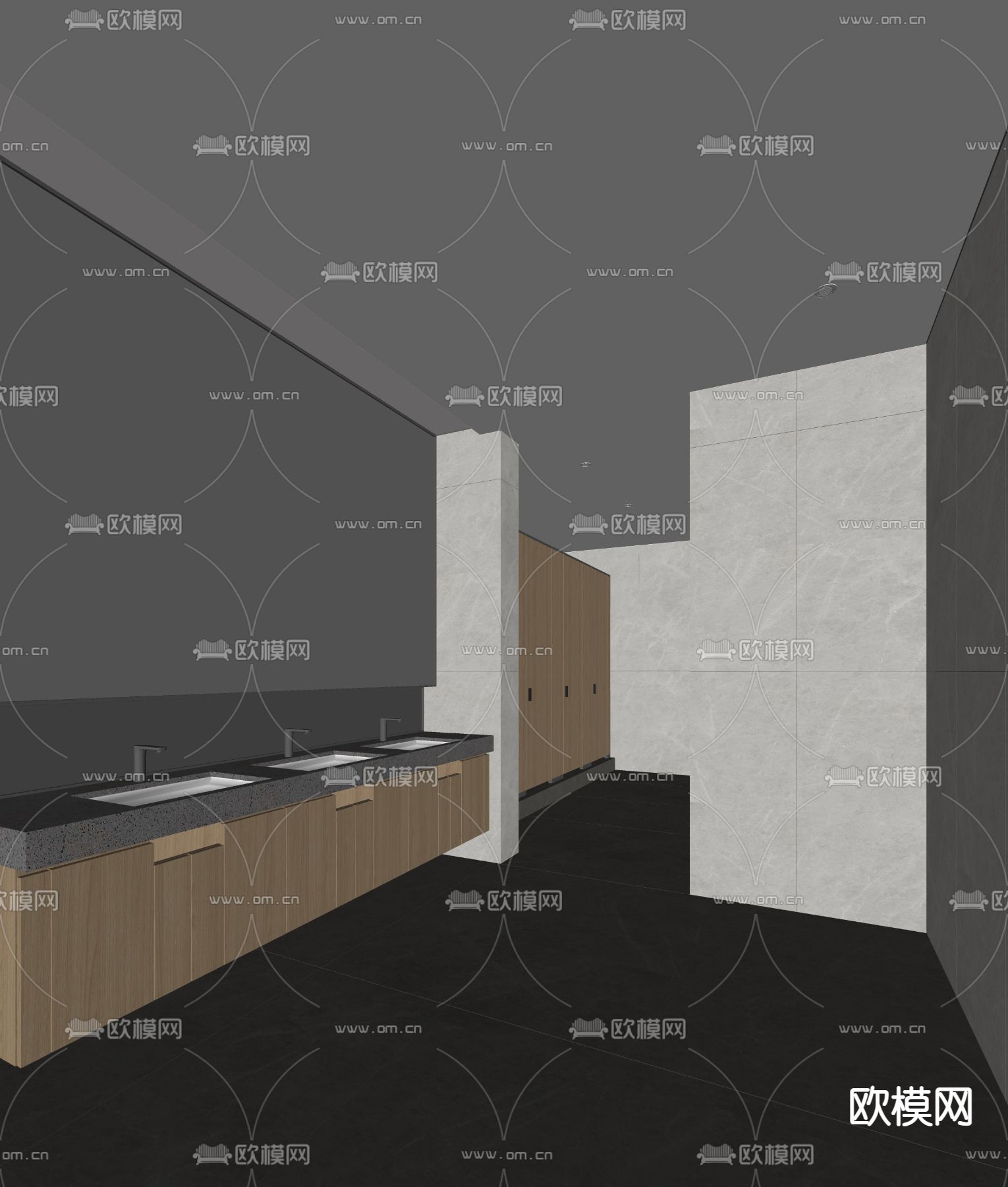 现代公共卫生间su模型下载（渲染图2）