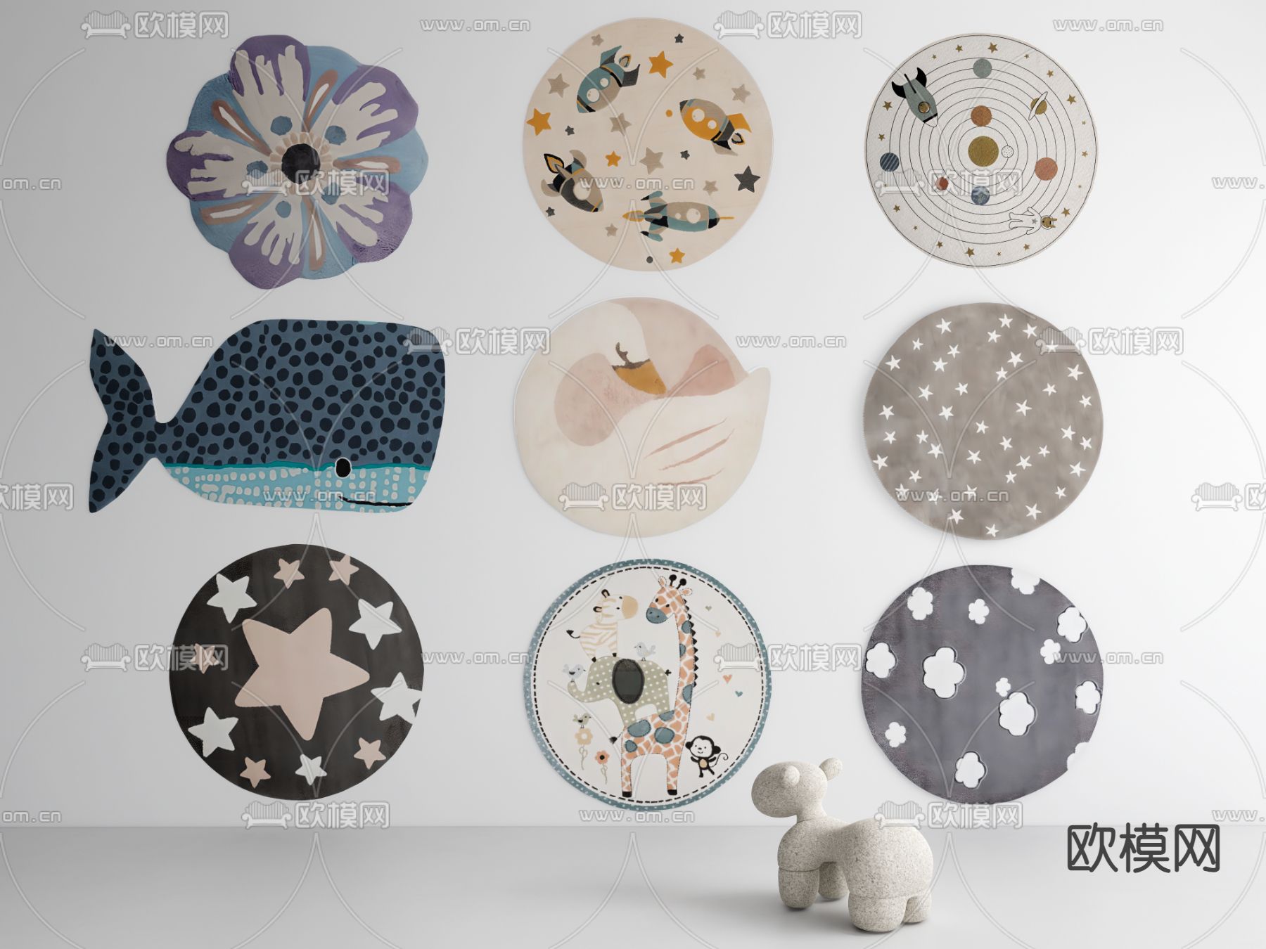 现代儿童地毯 地垫su模型