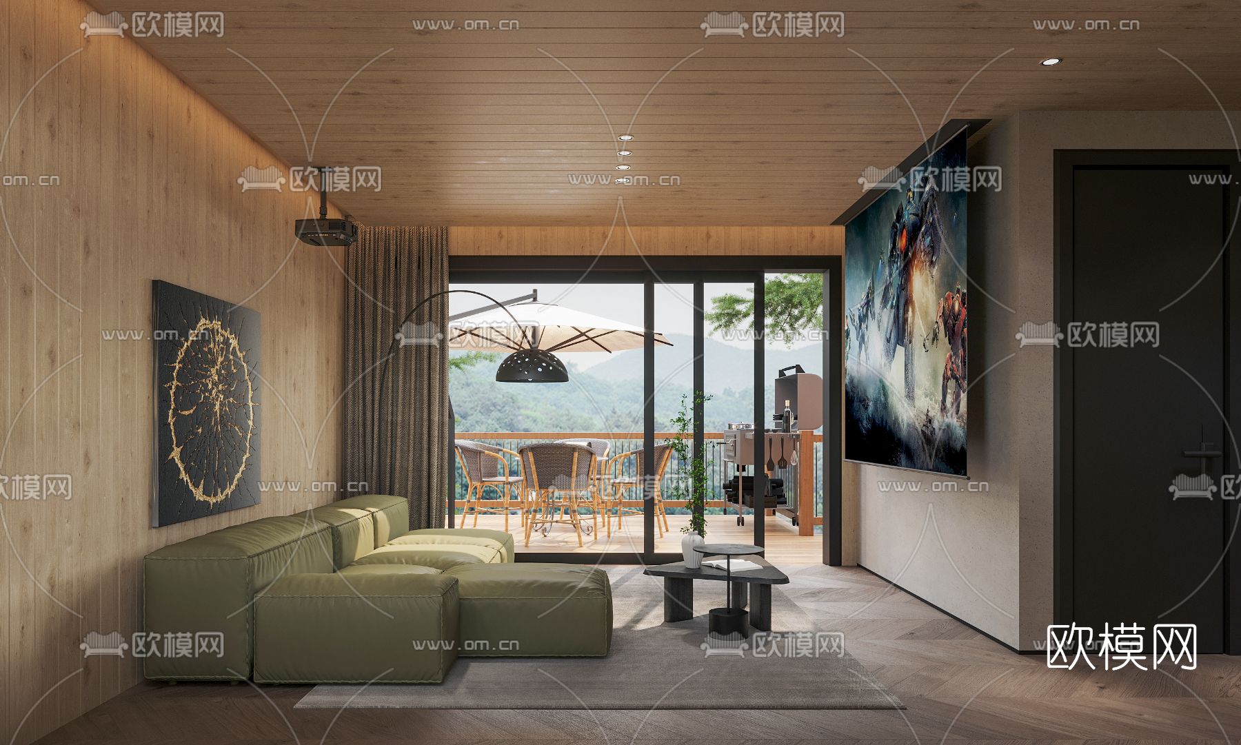 北欧民宿复式客厅卧室3d模型下载（渲染图1）