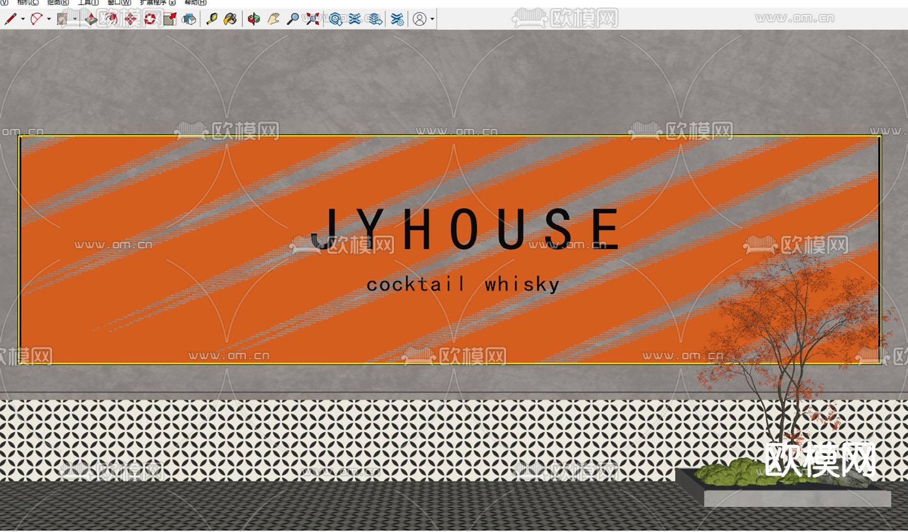 卡布灯箱 灯箱牌匾 亚克力灯su模型下载（渲染图1）
