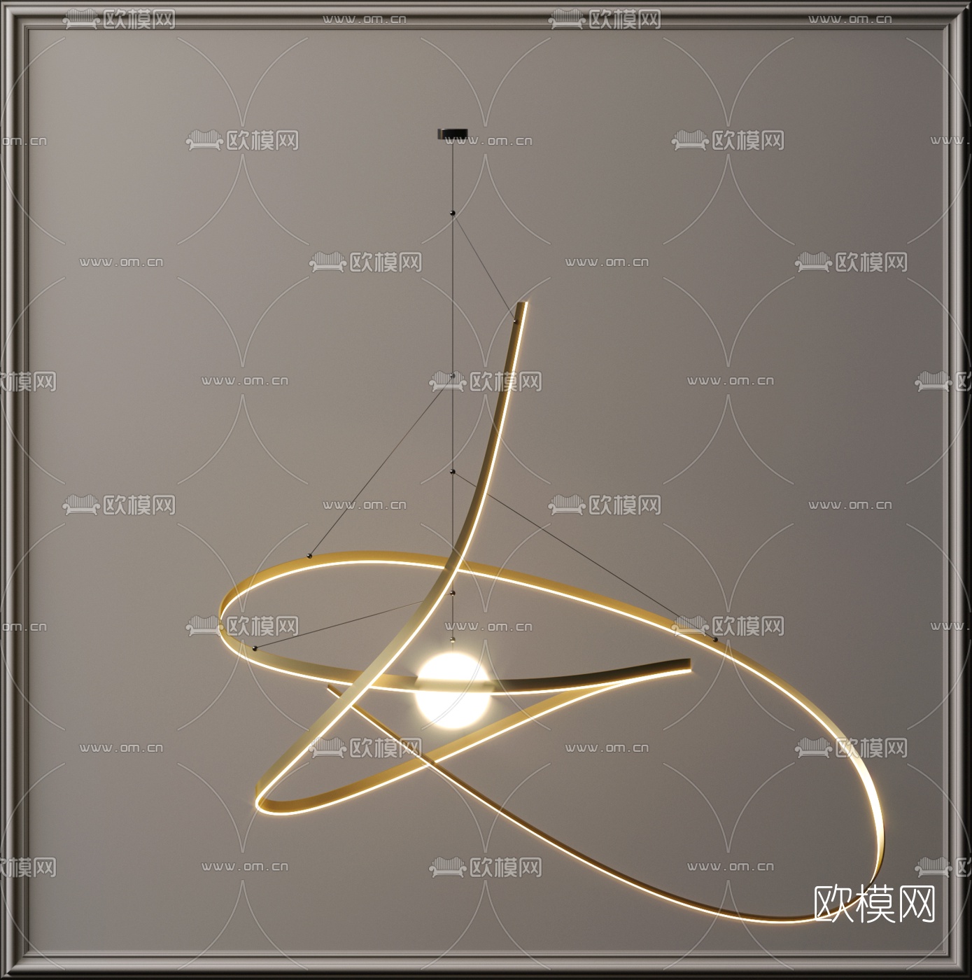 现代艺术金属吊灯3d模型下载（渲染图4）